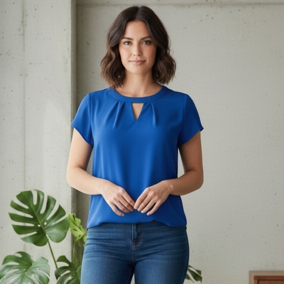 Blue Short Sleeve Blouse Oversized Size Small - Picture 1 of 5